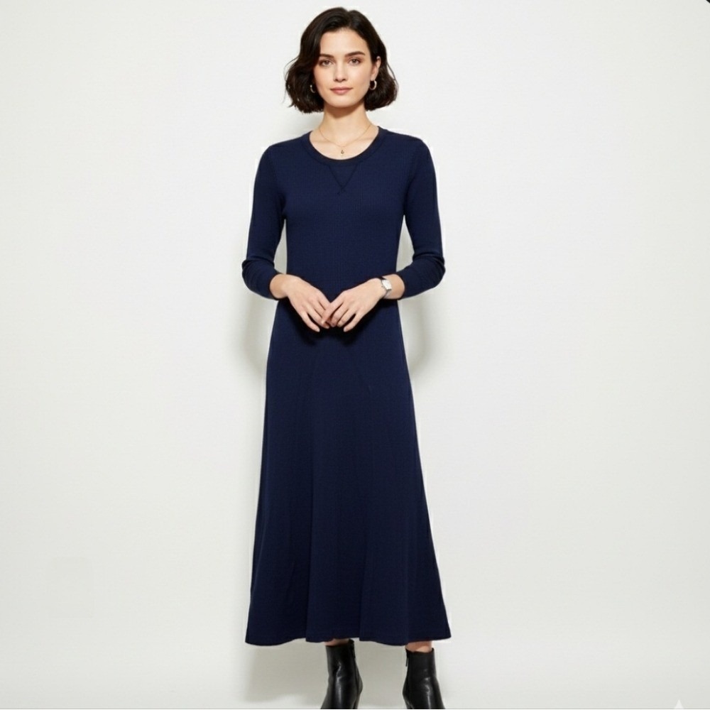 Polo Ralph Lauren Womens Waffle Knit Maxi Dress Cotton Stretch Preppy Blue SP